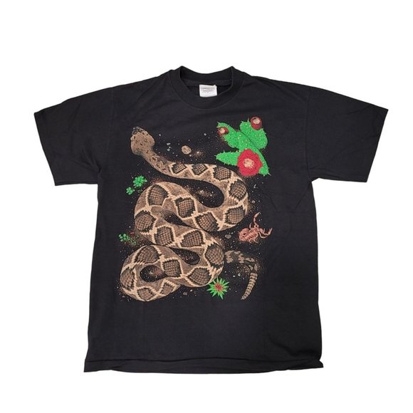 Vintage Original 90’s Rattlesnakes Diamondback Snake Art Graphic T-Shirt Hanes - Picture 1 of 5
